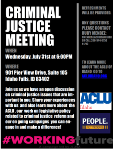 ACLU Criminal Justice Meeting @ Stevens-Henager College | Idaho Falls | Idaho | United States