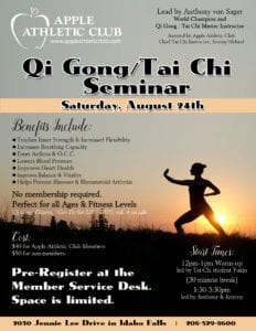 Qi Gong/Tai Chi Seminar led by Anthony von Sager, World Champion and Qi Gong - Tai Chi Master Instructor @ Apple Athletic Club | Idaho Falls | Idaho | United States