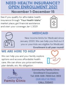 Open Enrollment for Low-cost Insurance through Your Health Idaho @ Community Family Clinic