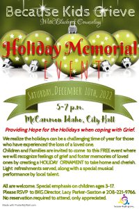 Because Kids Grieve-Holiday Memorial Event @ McCammon Idaho, City Hall