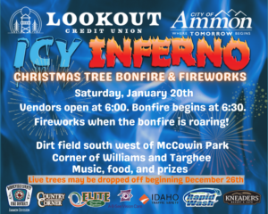 Ammon Icy Inferno Christmas Tree Bonfire & Fireworks presented by Lookout Credit Union @ McCowin Park